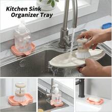 Silicone Bathroom Soap Dishes With Drain Spout-Bathroom And Kitchen Sink Organizer,Sponge Holder,Dish Soap Tray,Perfect For Dispenser,Scrubber,Bottle,Cup On Sink Or Counter-Coffee 4.9"*3.2" - 粉色 - 查看 4