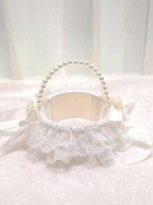1PC Western Style Wedding Supplies Pearl Fabric Flower Girl Flower Basket Bridesmaid's Carrying Basket Wedding Hall Decoration