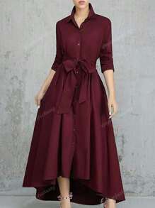 Plus Size Women Solid Simple Fashionable Dress, Suitable For Summer
