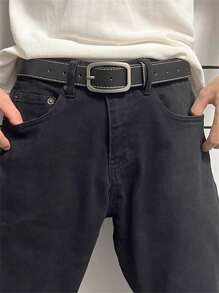 1 条男士黑色皮带带扣，适合牛仔裤、年轻人、学生、休闲、商务、日常穿着 - 彩色 - 查看 3