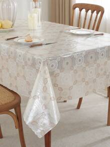 AIRCOWRIE Waterproof Vinyl Tablecloth, Heavy Duty Oil-Proof Spill-Proof Plastic Tablecloth, Wipe Clean PVC Tablecloth, Suitable For Indoor And Outdoor Use In Spring (53.93x102in, Rectangle) - Beige - View 9