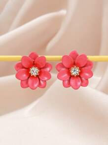 1 对时尚优雅双层金属花耳环