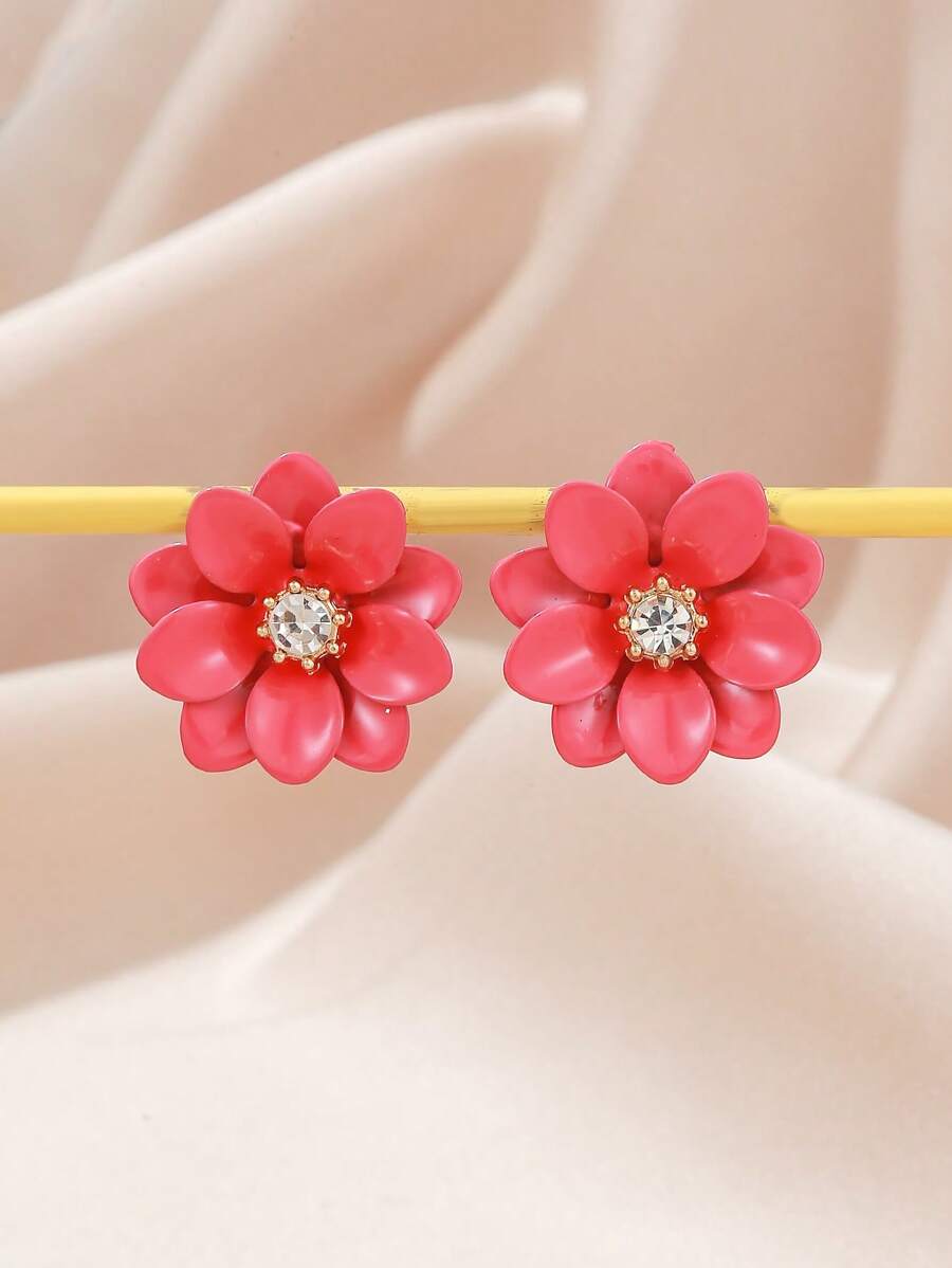 1 对时尚优雅双层金属花耳环