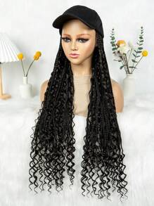 Braided Baseball Cap, Long Hair Braided Synthetic Hair Cap, Crimped Hairstyle Design, Suitable For Daily Wear And Workplace - Black - View 5