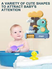 1 件儿童洗澡玩具，适合婴儿浴缸水上玩具，带吸盘互动浴缸洗澡玩具，适合儿童在浴缸中玩耍，可爱卡通恐龙造型，水轮翻板，水上游戏，洗澡玩具，儿童浴缸互动玩具，男孩女孩节日/生日礼物（部分配件颜色随机）