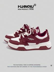 HUANQIU 2026新款男鞋，男士运动鞋，黑色鞋，滑板鞋，时尚白鞋，多功能轻便舒适白鞋，系带软底休闲鞋，跑步鞋，红白四季鞋 - 紅白色 - 查看 1