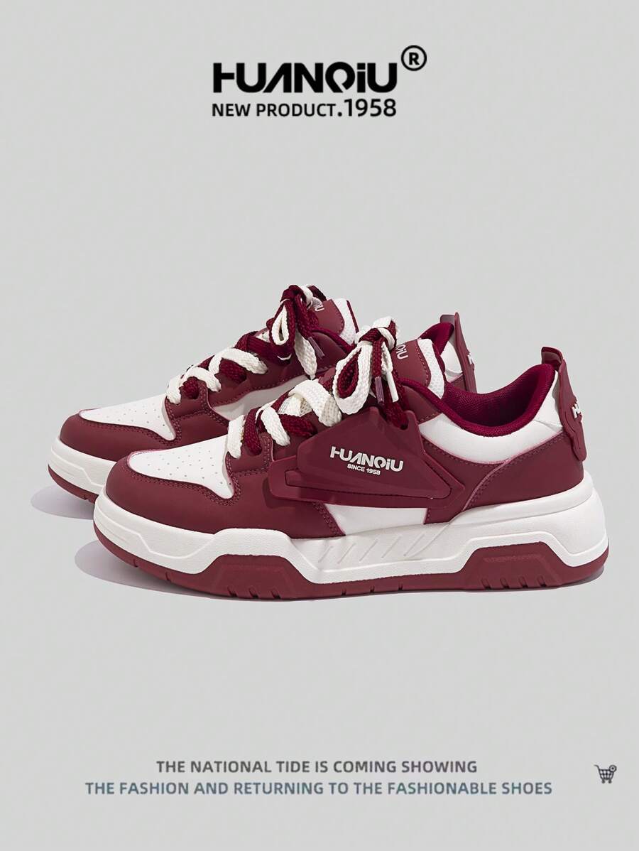 HUANQIU 2026新款男鞋，男士运动鞋，黑色鞋，滑板鞋，时尚白鞋，多功能轻便舒适白鞋，系带软底休闲鞋，跑步鞋，红白四季鞋 - 紅白色 - 查看 1