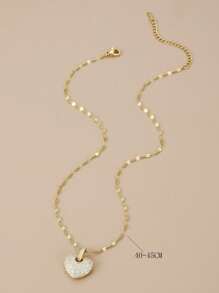 1pc Women's Rhinestone Heart Stainless Steel Delicate Necklace - Yellow Gold - View 3