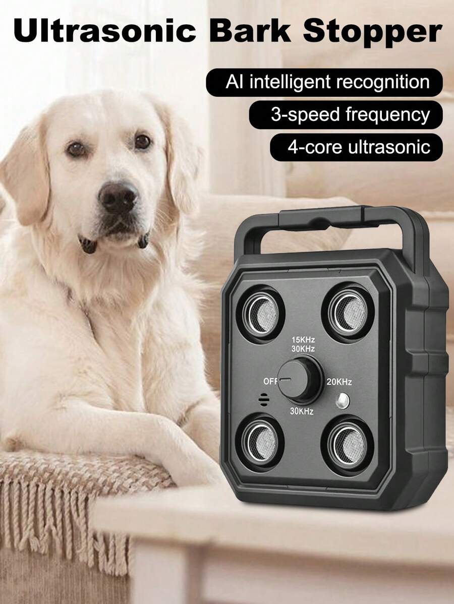 全新 USB 可充电宠物防吠装置，4 核超声波防吠，智能吠叫检测，3 种频率模式，可站立或悬挂，方便的训练装置，大功率超声波声控训狗器，室内外动物驱赶器，防吠噪音威慑，适用于多种场景