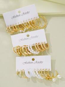 12 件套优雅人造珍珠和树脂心形花环耳环，女士度假约会派对礼物日常佩戴配饰 - 款式1 - 查看 5