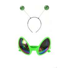 1 Set de 2 piezas Diadema de Alien, Gafas Divertidas de Alien Plateadas y Verdes, Pinzas para el Cabello de Alien de Marte, Regalo de Navidad/Decoración Navideña