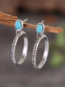 1 Đôi bông tai tròn màu ngọc lam Bohemian - Nhiều màu - Xem 3