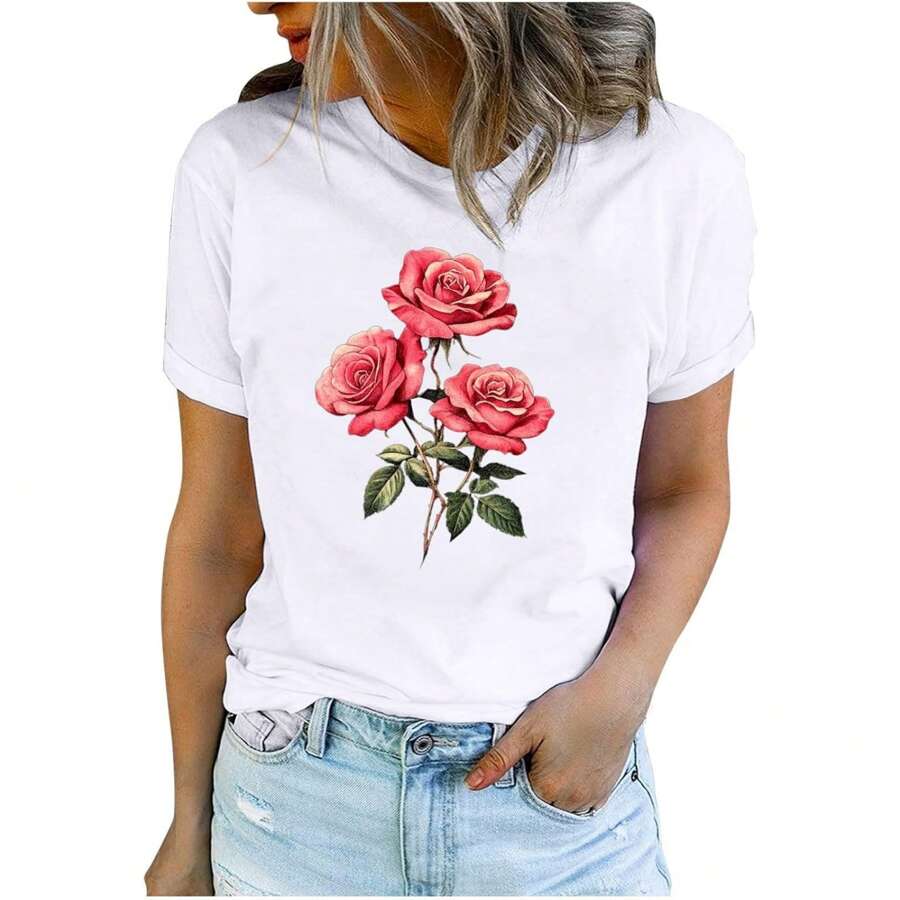 Valentines Shirts For Women Short Sleeve Crewneck Tops Love Heart Print Valentine Tops Casual Blouses Tshirt - White - View 1