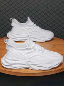 Zapatillas de deporte de malla transpirable de color sólido para hombre,Zapatillas de deporte antideslizantes cómodas,Zapatillas de deporte casuales para hombre,Zapatillas de deporte negras,blancas para deporte,trabajo y todos los días - Blanco - Ver 2