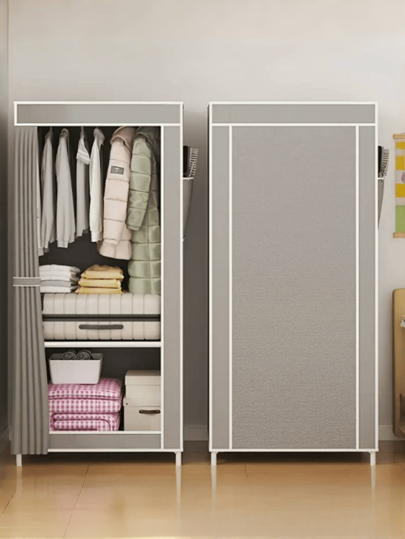 خزانة محمولة قطعة واحدة، خزانة أزياء متعددة الوظائف، مقاومة للأتربة، عرض قائم بذاته، رف تخزين مزود بستائر للتجميع الأرضي، ديكور غرفة النوم والمعيشة، هدية عيد الميلاد والعطلات، هدية للأطفال