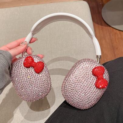 蝴蝶结闪光粉色水钻蝴蝶结设计保护壳兼容 Airpods Max，闪亮水晶防震防摔 TPU 外壳兼容 Apple AirPods Max