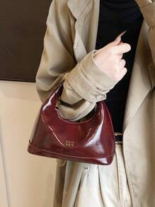 高级光泽感勃艮第红复古手提包，小众设计时尚斜挎包，优质质感经典优雅单肩包，日常百搭，适合日常搭配、摄影约会使用 - 酒紅色 - 查看 4