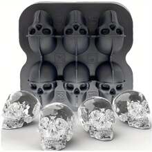 Molde de bola de hielo de calavera de silicona 3D, bandejas de cubos de hielo flexibles, bandejas de hielo libres de BPA para congelador, fabricante de bolas de hielo de cóctel de cabeza de calavera de horror - 6 cuadrículas - Ver 2