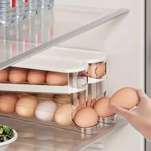 1 pieza Estante apilable para huevos, Caja portahuevos de doble capa y ruedas ahorrador de espacio, con tapa, Contenedor de almacenamiento de huevos de plástico transparente, Organizador de refrigerador, Caja de almacenamiento de cocina