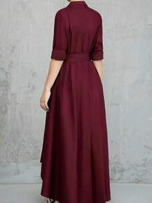 Plus Size Women Solid Simple Fashionable Dress, Suitable For Summer - Burgundy - View 2