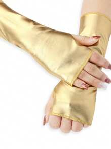 1 Paar einfarbige fingerlose Handschuhe für Frauen, Straßenmode 23cm, glänzendes Leder, geeignet für Bühnenauftritte, Frühling/Sommer - Fingerlose Lederhandschuhe - Übersicht 11