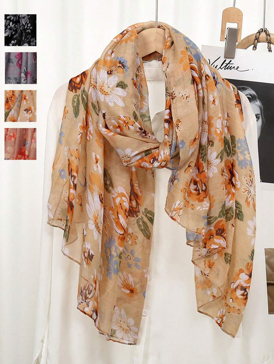 1 件休闲花卉印花围巾、Scar 披肩