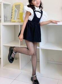 1 件女童网眼马镫紧身裤，适合跳舞和搭配牛仔裤/紧身裤穿着 - 黑色 - 查看 8