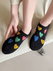5 paires de chaussettes fines d'été pour femmes avec graffitis colorés, amour, chaussettes décontractées en silicone sans peluche. Chaussettes invisibles personnalisées