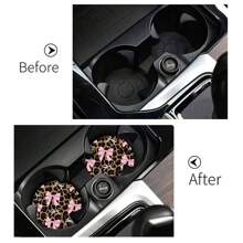 2 pièces Dessous de verre motif imprimé nœud léopard pour voiture, tapis de voiture stylé à séchage rapide et antidérapant