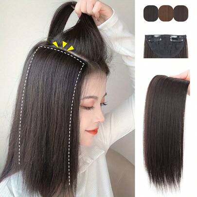 Tóc nối kẹp bằng sợi tổng hợp, tóc giả che chân tóc vô hình, tóc giả kẹp thẳng, miếng độn tăng độ dày tóc, tăng mật độ tóc, dùng được cho cả nam và nữ, dễ sử dụng.