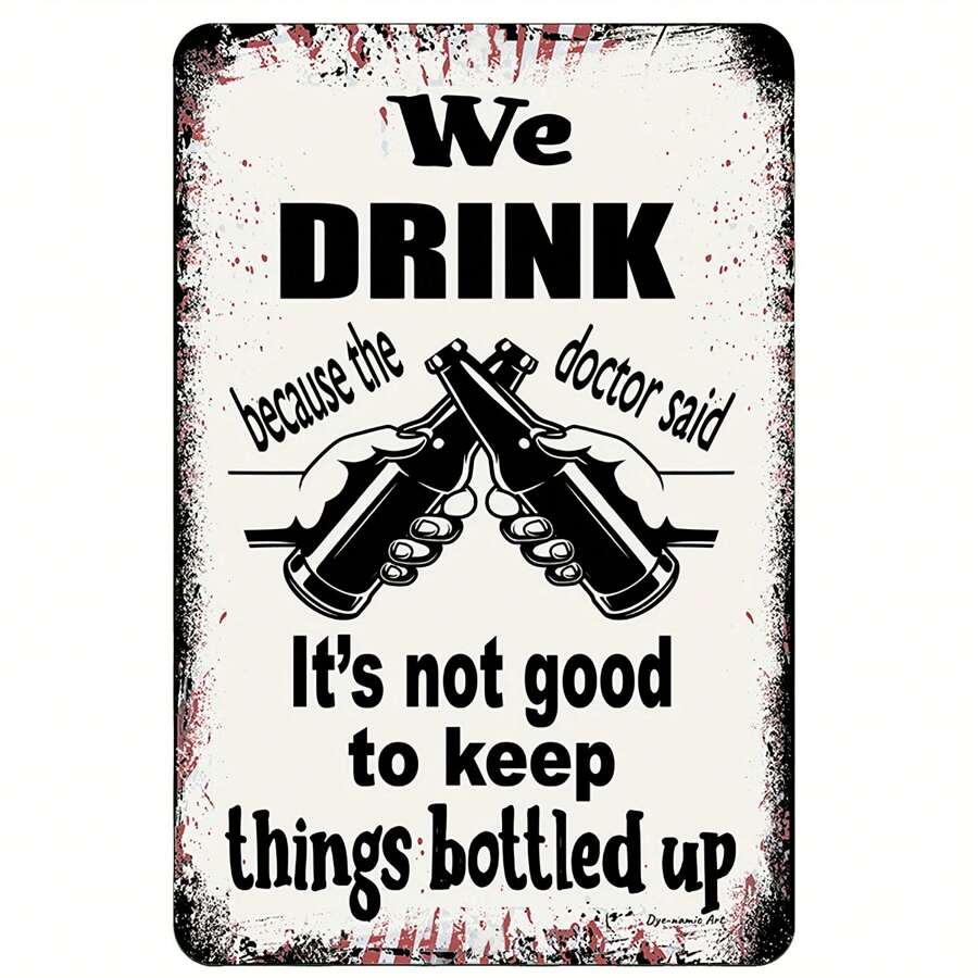 1 pieza Letrero de metal con estilo de arte dinámico "Estamos bebiendo en el bar del patio trasero", letrero de chapa de estaño negro de festival de cerveza, placa de estaño de hierro vintage (12"X8"/30cm X 20cm), decoración de pared, decoración del hogar, decoración de habitación, decoración de cafetería y bar - multicolor - Ver 1