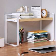 1pc Multi-Layer Storage Rack, Adjustable Height Desktop Storage Shelf, Standing Shelf For Storing Books, Bedroom Study Room Accessories, Home Organization And Storage Supplies - Wood Color - View 3