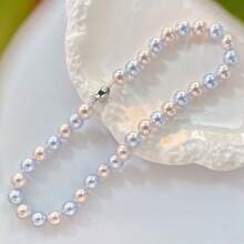 12mm Vintage High-Quality Montana Rose Hazy Blue Artificial Crystal Pearl Necklace Choker, Fashion Elegant Women Necklace, Suitable For Daily Wear And Gifts Like Valentine's Day, Mother's Day, Comes With A Delicate Gift Box,Mom,Mother,Mother's Day,Gift