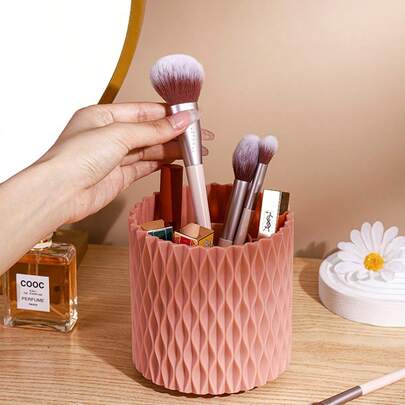 1pc 360° Rotating Cosmetic Storage Holder, Makeup Brush Pen Lipstick Eye Shadow Storage Container Organizer, Multifunctional Desktop Pen Cup Brush Holder Makeup Cosmetic Storage Rack