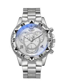 1 件/套时尚简约三眼混合刻度石英钢带手表，适合日常搭配、生日礼物、万圣节礼物、年终促销、光棍节 - 銀色 - 查看 4