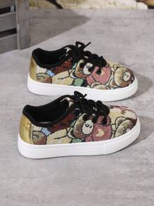 Kids Fashion Colorful Bear Pattern Sports Casual Sneakers, Versatile For Spring & Autumn