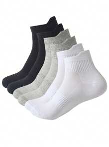 6 Pairs Men's Short Socks, Minimalist Solid Black/White/Gray, Fashion Streetwear, Thin Sport Breathable Moisture Wicking, Best Ankle Socks For Daily Wear, Spring/Summer - Multicolor - View 2