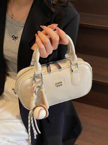 New Large Capacity Soft Leather Boston Tote Bag With Plush Doll Charm Decor, Crossbody Ladies Handbag, Suitable For Commute, Autumn/Winter