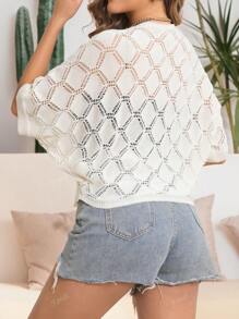 Hollow Bat Wing Open Cardigan Sweater Jacket, Women Casual, Beach Vacation Wear