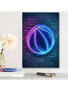 1 Pc Neon Basketball Wooden Framed  Canvas Painting Thickness 2.25cm/0.9inch High Quality Wall Art Prints Poster Direct Hanging Wall Picture Decor For Home Gifts, Living Room, Bathroom, Bedroom, Kitchen - Yellow - View 9