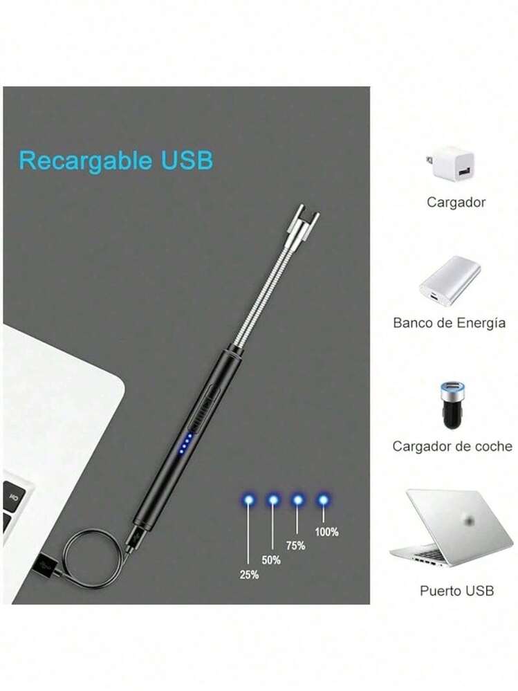 Encendedor Electrónico, Carga Usb, Viaje, Hogar, Cocina De C - Negro - Añade 4