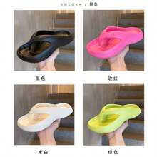 Casual Flip-Flops Women's Style, Summer Indoor And Outdoor Wear, Increase Pinch-Foot Shoes, Non-Slip Home Soft Leisure Beach Thick Soled Flip Flops For Women - Black - View 6