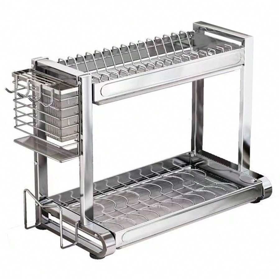 2 Tier Dish Drying Rack With Drain Board Tray, Utensil Holder And Cutting Board Holder For Kitchen  Countertop