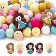 32-65pcs/Pack 15mm Silicone Beads Double-Sided Cartoon Girl Bracelet DIY Kit, Materials For DIY Bead Pen, Keychain Anti-Lost Chain - Multicolor - View 8