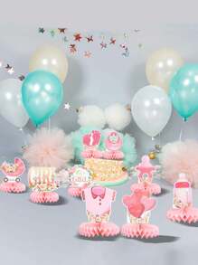 9pcs Pink Honeycomb Decor Set For Baby Girl Gender Reveal Party, Floral Pattern, Suitable For Party Table Decoration, Baby Shower Announcement, Etc. - Pink - View 2