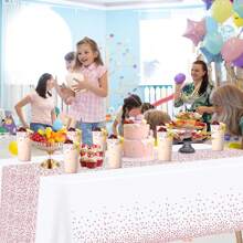 1 Pack Gold Dot Plastic Tablecloths, Heavy Duty Disposable White/Black/Blue Tablecloths Waterproof Tablecloths Rectangular Tablecloths For Family Party Weddings Birthdays, 54" (137cm) X 108" (274cm) Fits 6 To 8ft Tables - 54*108 Inches/137*274cm - View 8