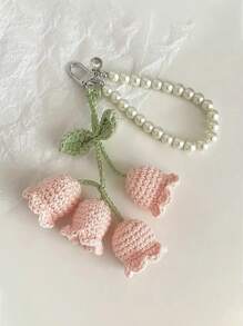 1pc Handmade Crochet Lily Of The Valley Keychain With Pearl Chain, Boho Style Bag Charm, Decorative Pendant For Backpacks Or Bags, Unique Birthday Gift Or Party Favor, 22cm (8.66 Inches) Length, Floral Design In Pastel Colors, Crochet Flowers - Multicolor - View 12