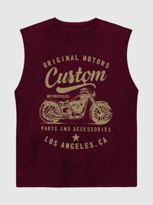 Men's Summer American Vintage Motorcycle Graphic Tank Top - Burgundy - View 3