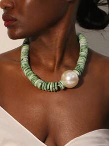 1 件复古串珠仿珍珠项链，时尚个性化项链适合女性，适合度假、海滩、派对和日常佩戴 - 彩色 - 查看 6