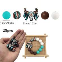 25/40/60pcs Royal Highland Cow Silicone Bead Kit, Suitable For DIY Crafts, Bracelets, Keychains And Jewelry Making - Silicone Material, Assorted Shapes And Sizes, Fashionable Animal Designs, Versatile Craft Kit - Retro Bull Head Set - View 5